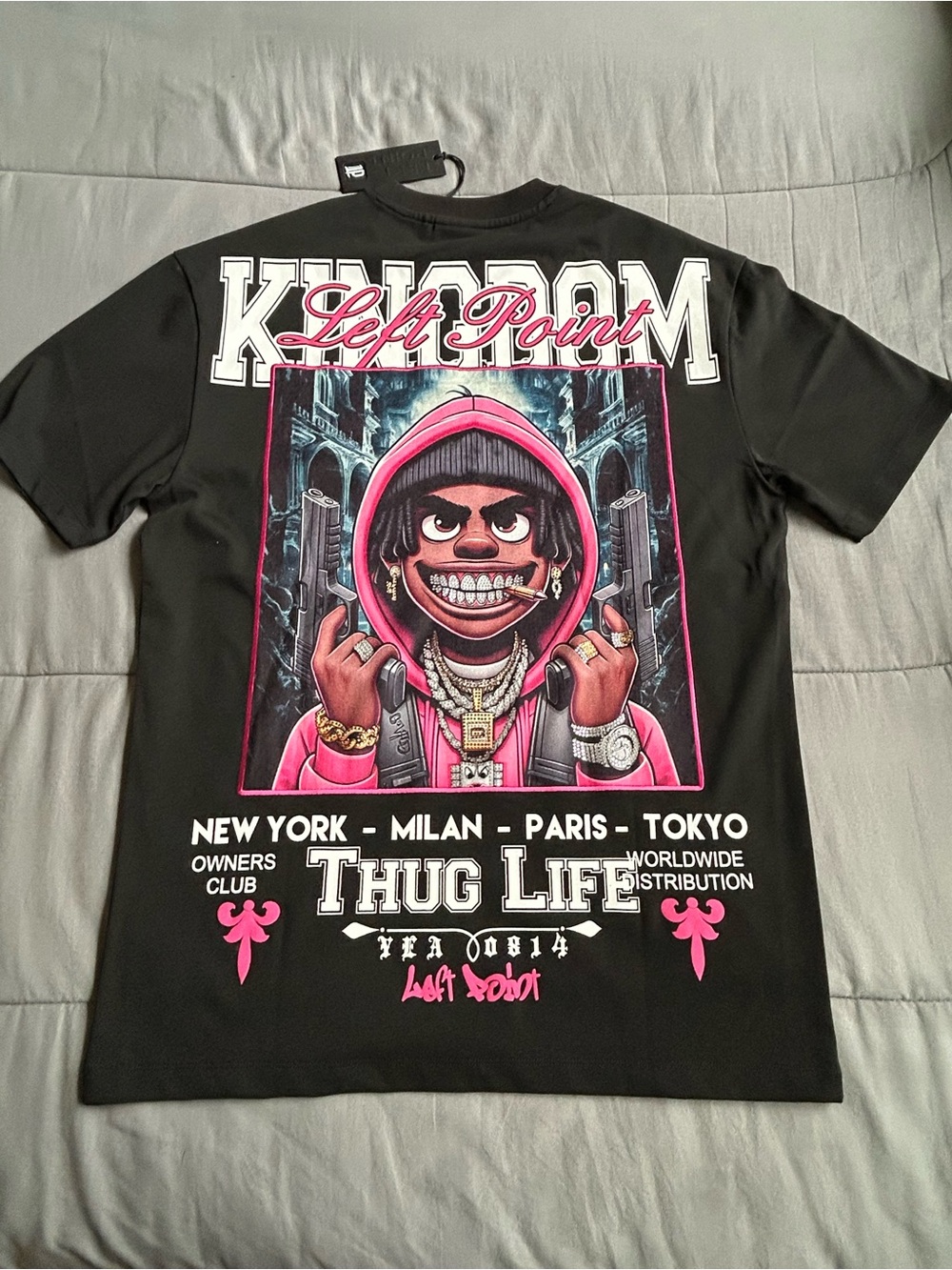 (Rare) Left Point Thug Life Graphic Tee - Black with Pink Accents